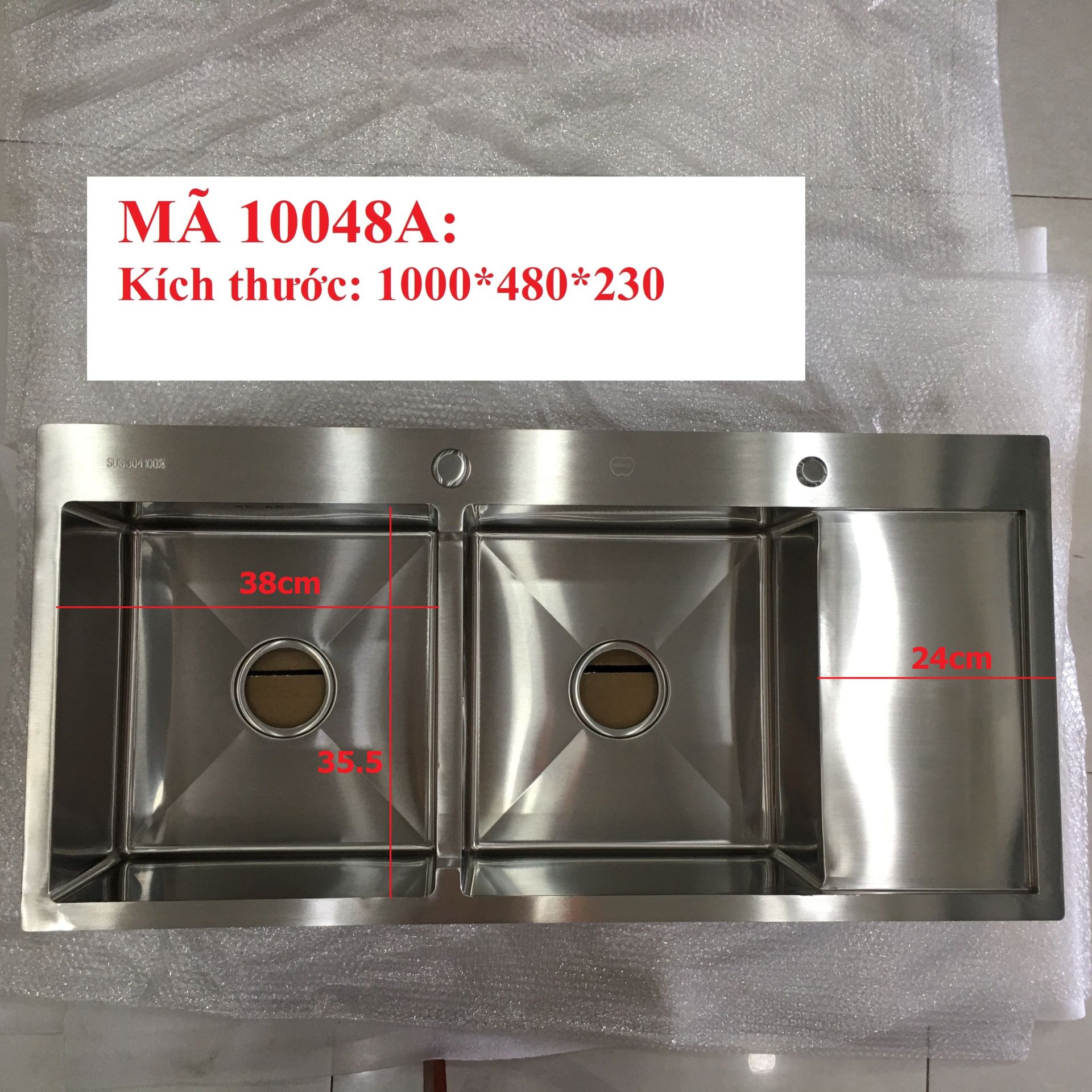Chậu chén 2 hố 1 bàn chờ 100x48A