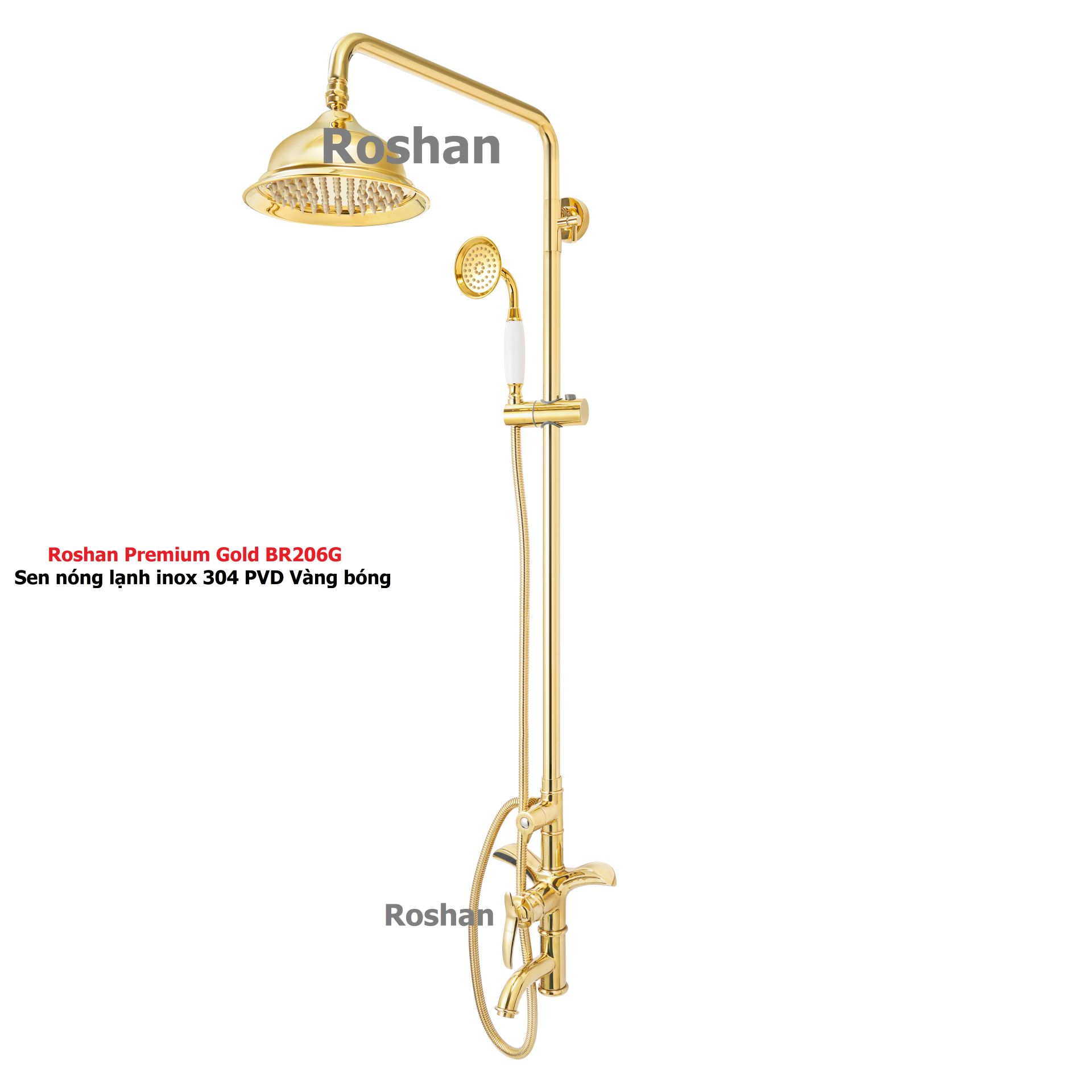Bộ sen cây inox Vàng Nóng Lạnh Roshan Premium Gold BR206G