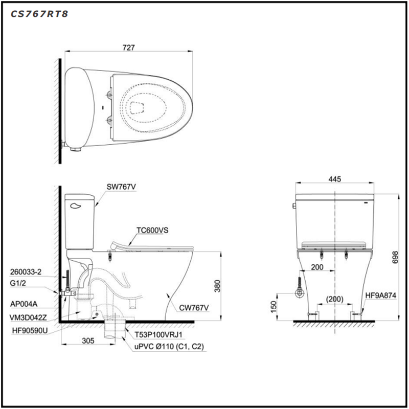 Bồn Cầu ToTo 2 Khối CS767RT8