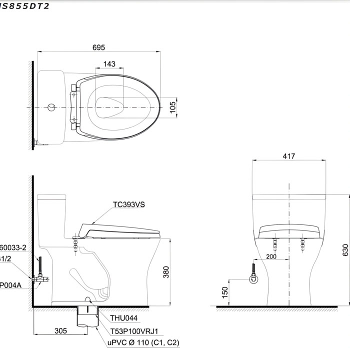 Bồn Cầu ToTo 1 Khối MS855DT2