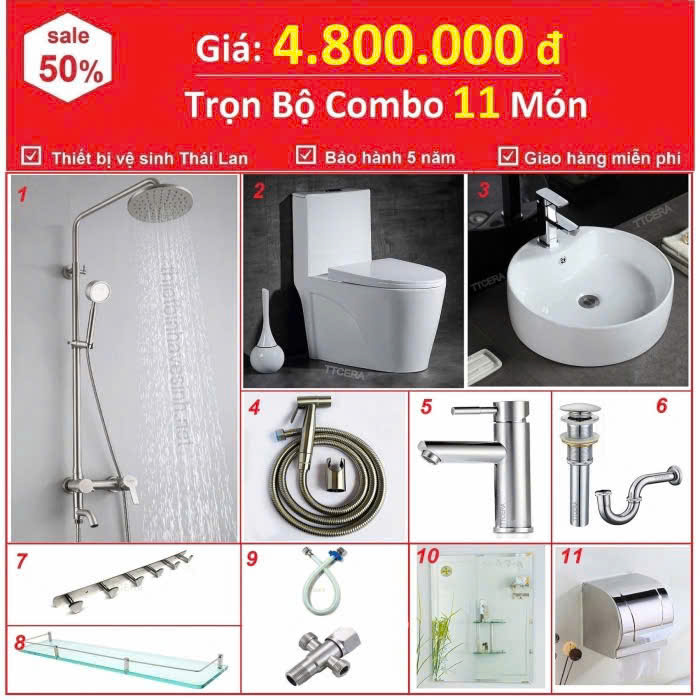 TRỌN BỘ COMBO NHÀ TẮM 11 MÓN CB23