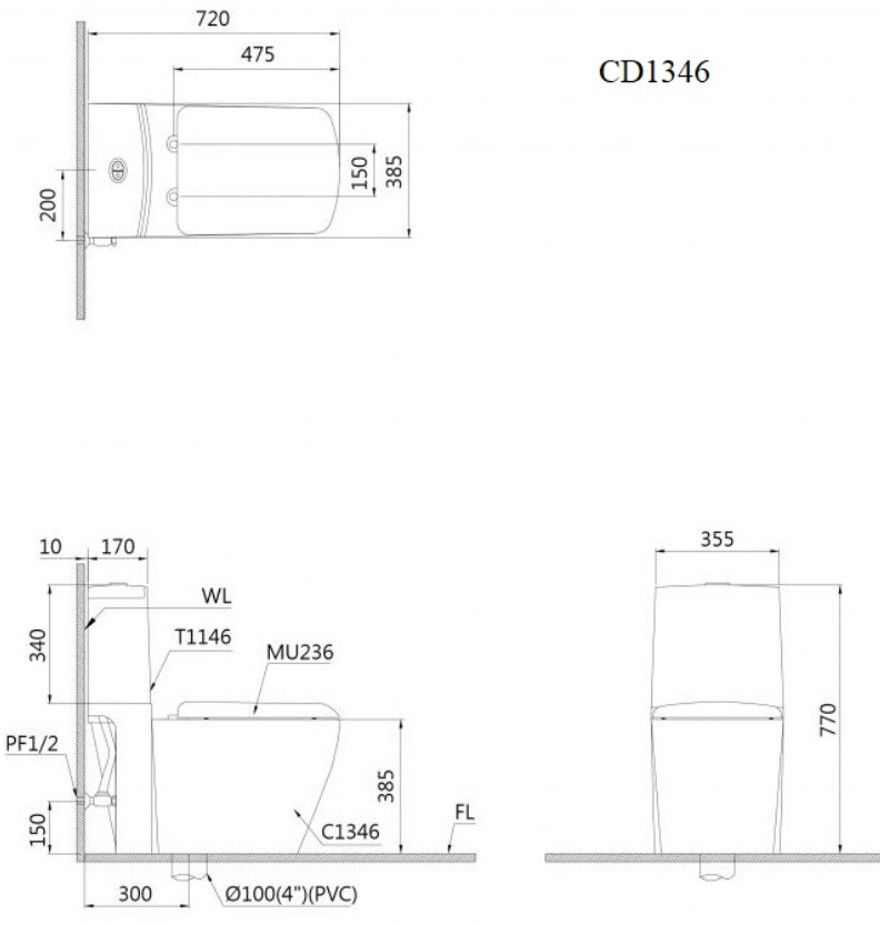 Bồn Cầu Caesar 2 Khối CD1346