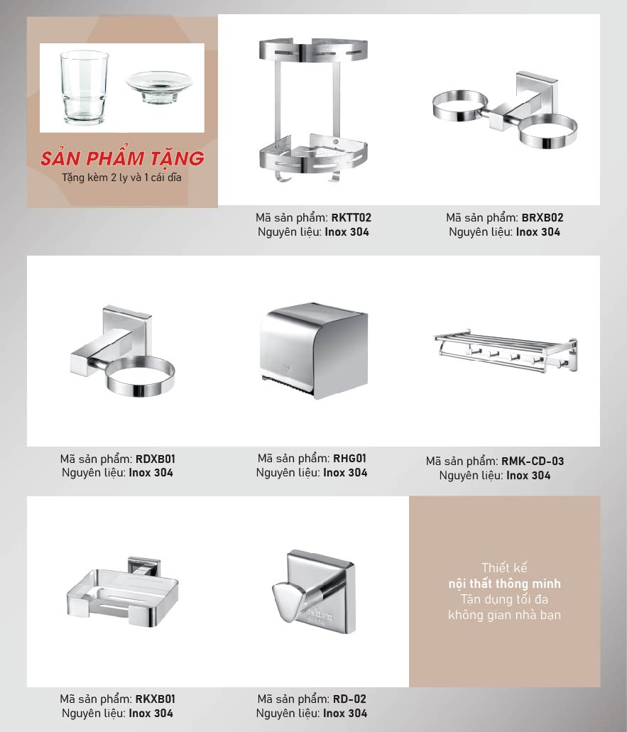 Phụ kiện nhà tắm trọn bộ Roshan ARB001