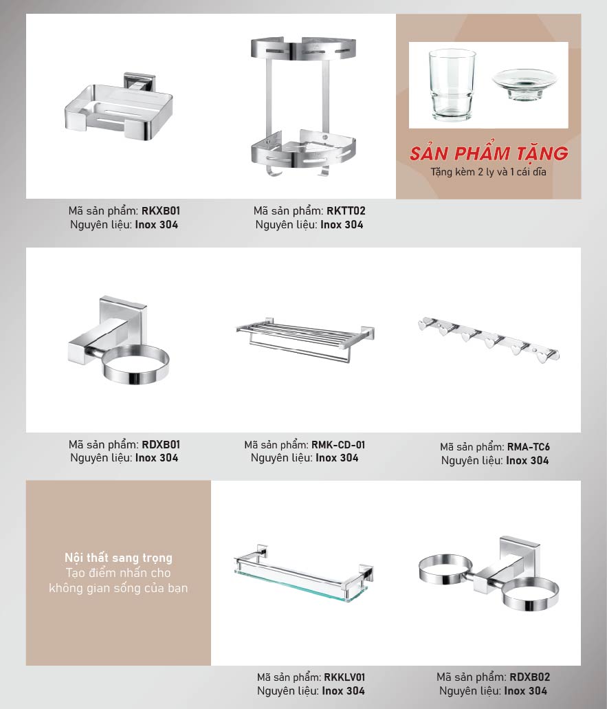 Phụ kiện nhà tắm trọn bộ Roshan ARB002
