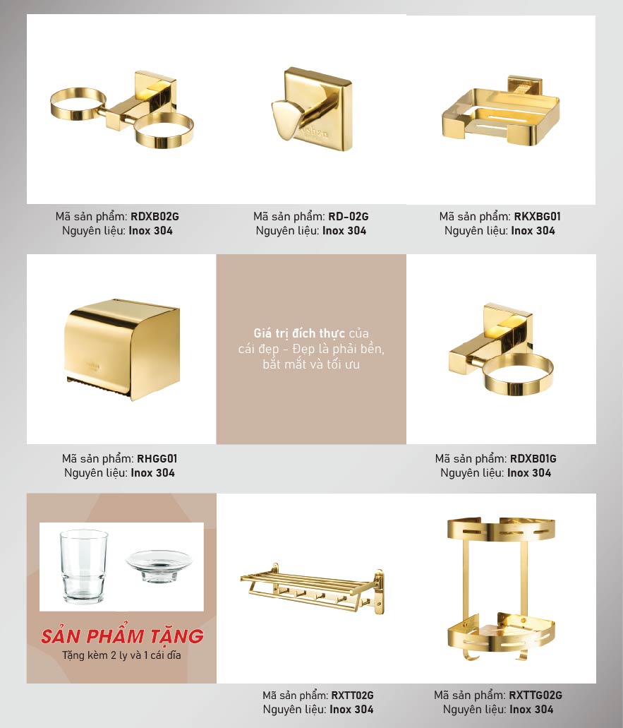Phụ Kiện nhà tắm trọn bộ Roshan ARB003