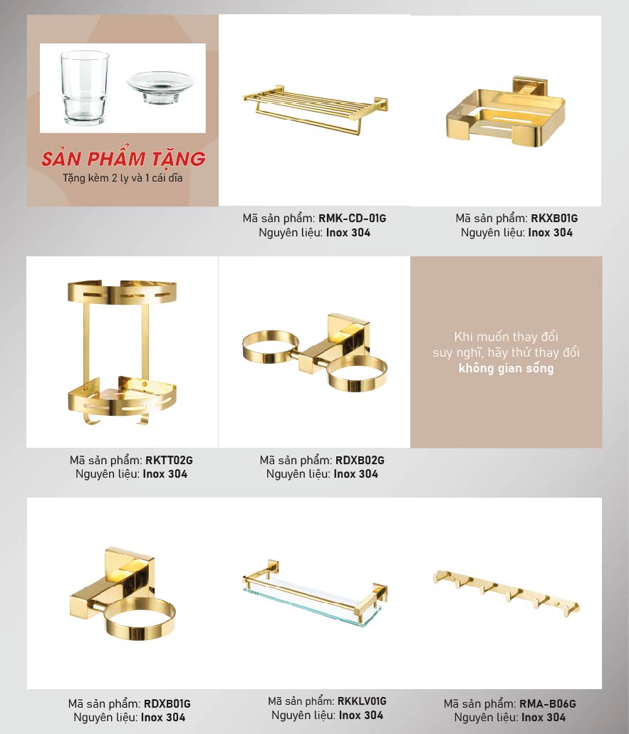 Phụ Kiện nhà tắm trọn bộ Roshan ARB004