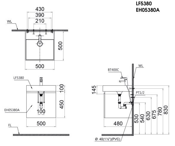 Tủ Chậu Treo Tường Lavabo Caesar EH05380A