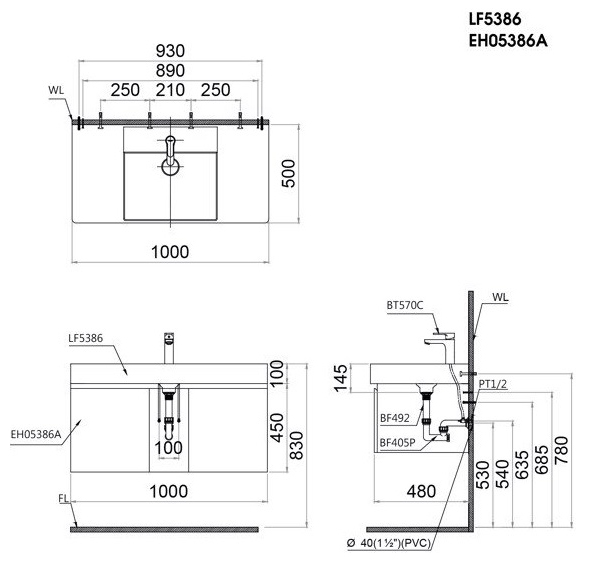 Tủ Chậu Treo Tường Caesar EH05386A