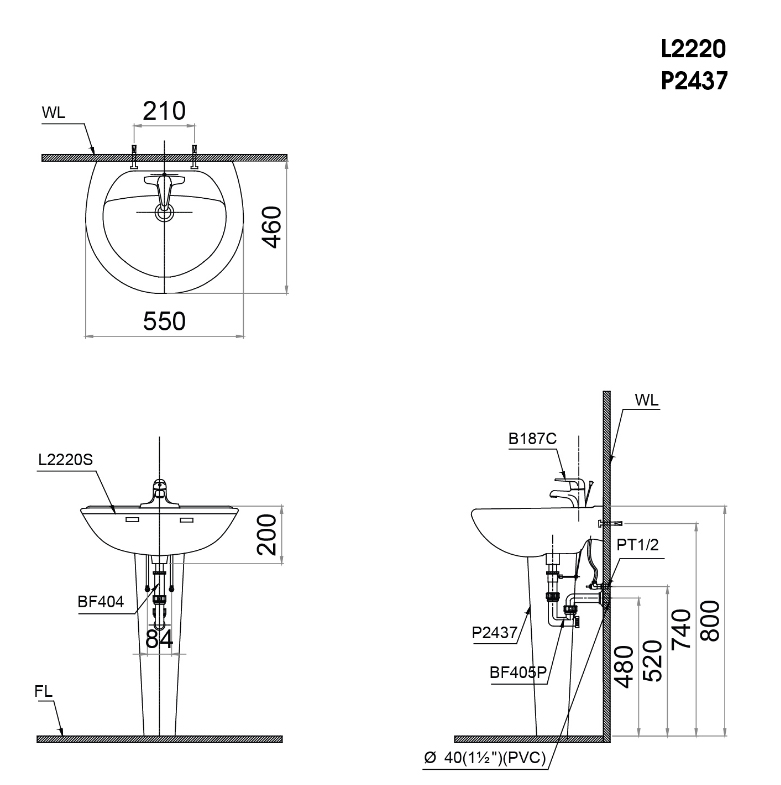 Lavabo Treo Tường Caesar L2220