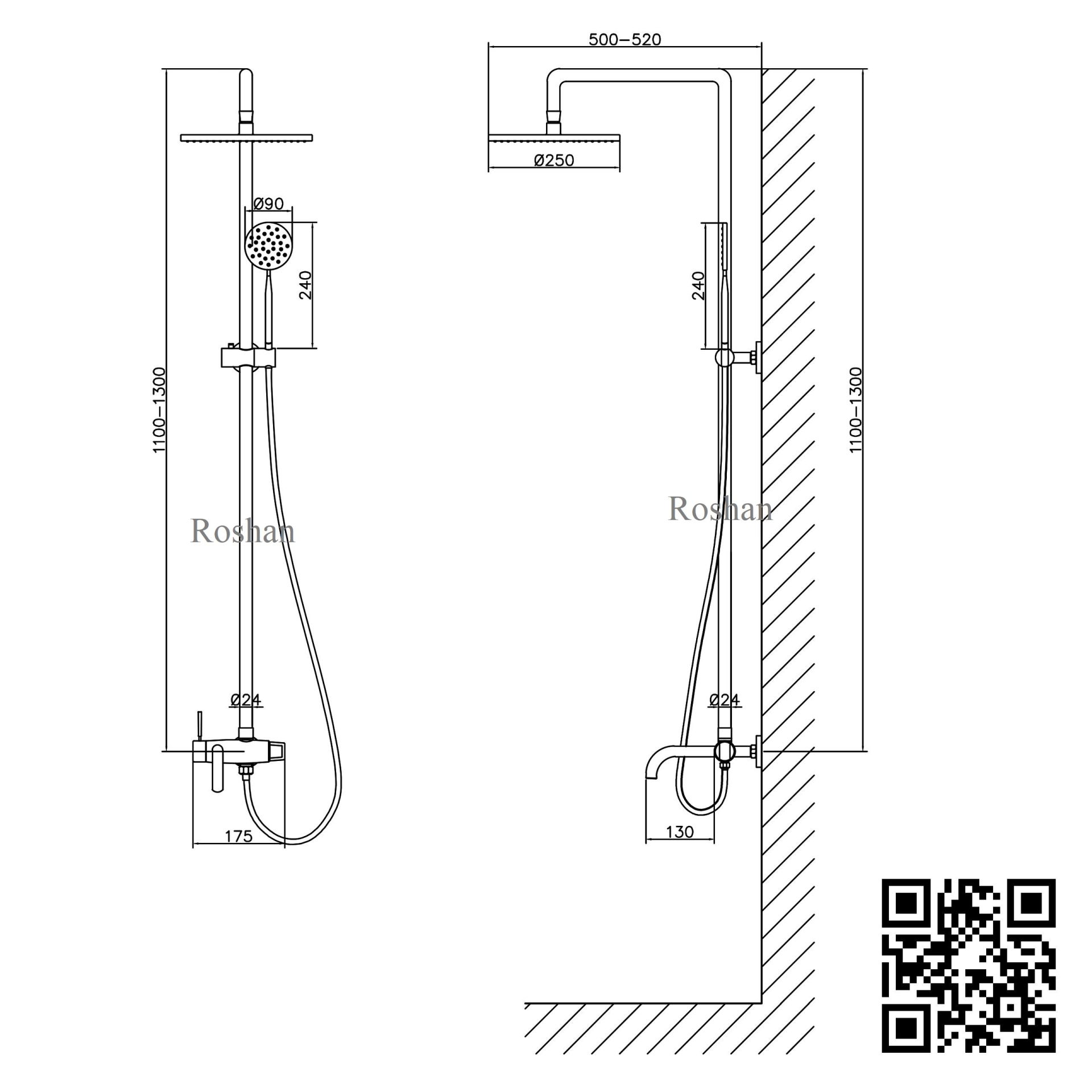 Bộ sen cây inox mờ Lạnh Roshan Basic R207