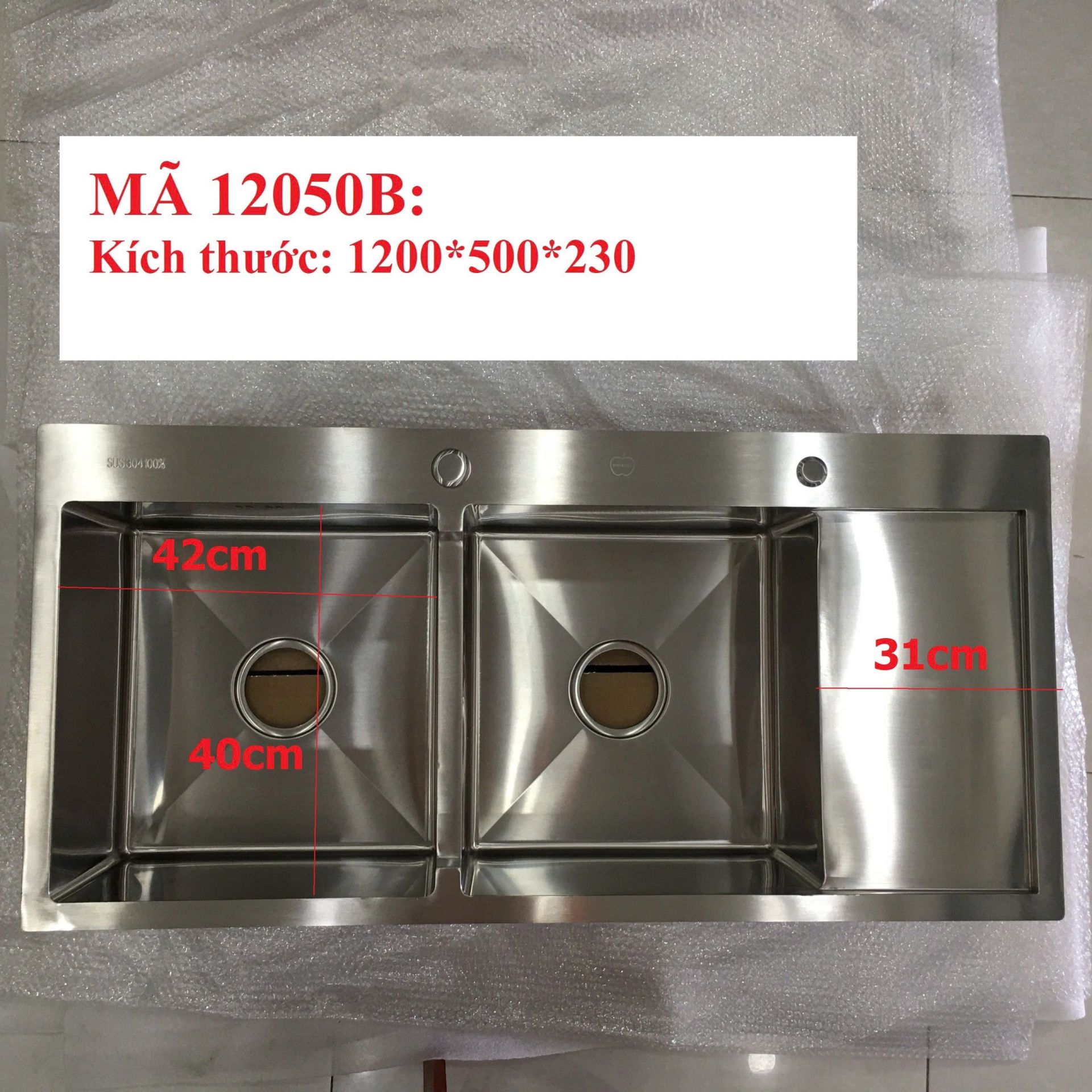 Chậu chén 2 hố 1 bàn chờ 12050B