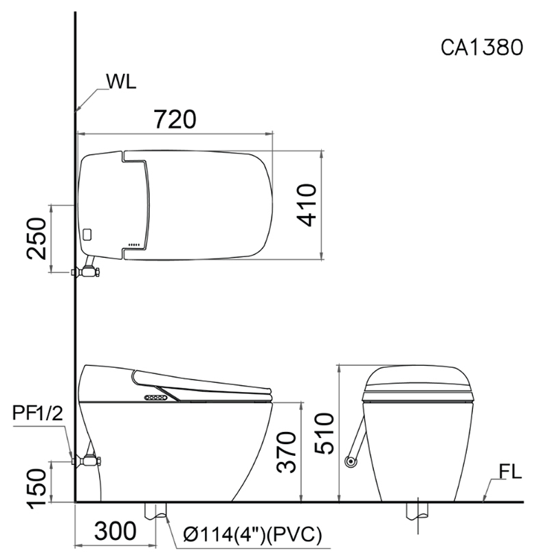 Bồn Cầu Điện Tử Caesar CA1380H