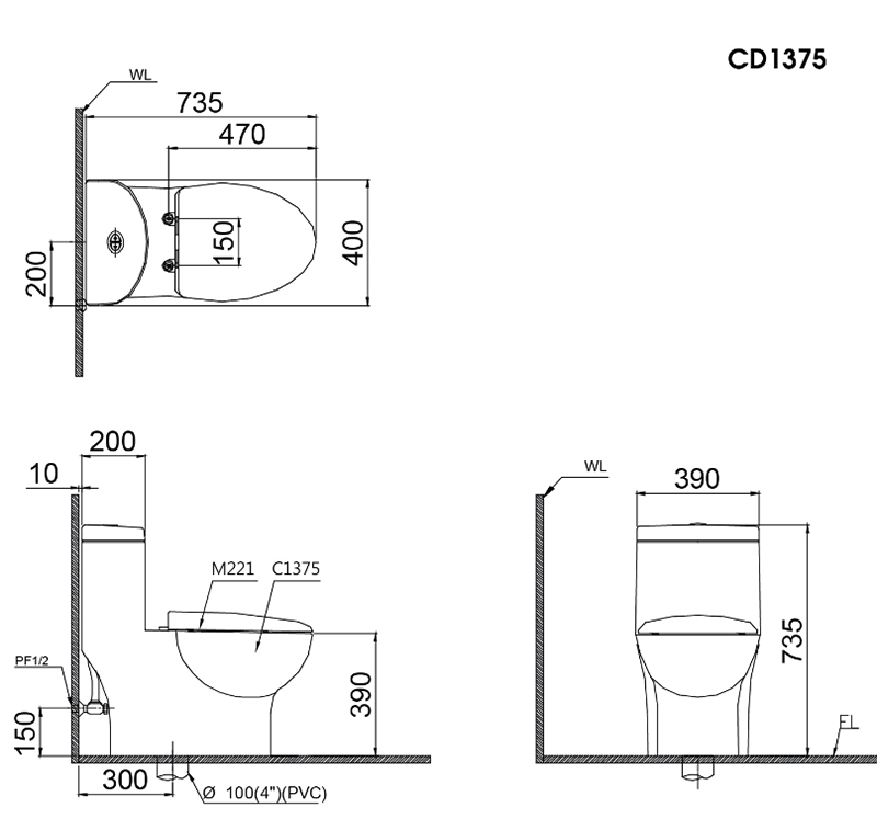 Bồn Cầu Caesar 1 Khối CD1375