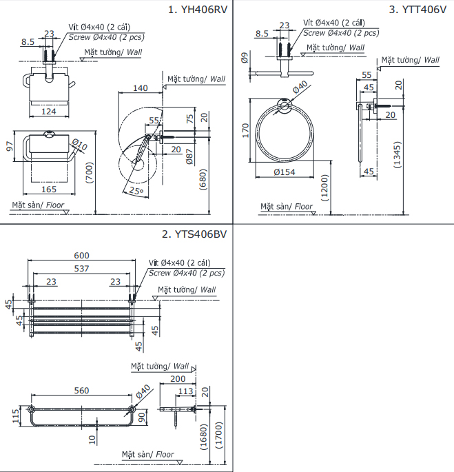 Bộ Phụ Kiện 3 Món ToTo YS406N3V