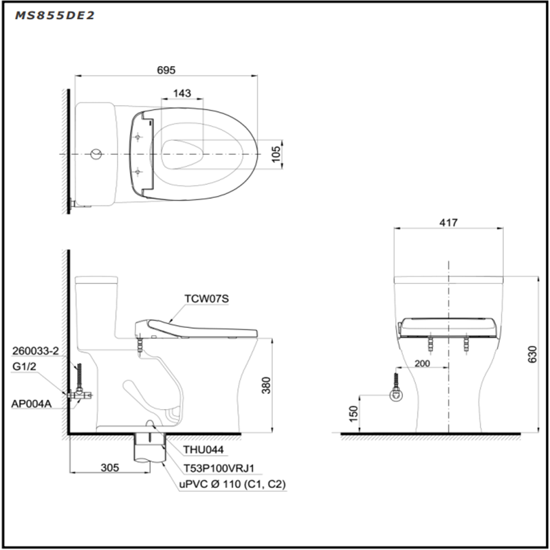 Bồn Cầu ToTo 1 Khối MS855DE2