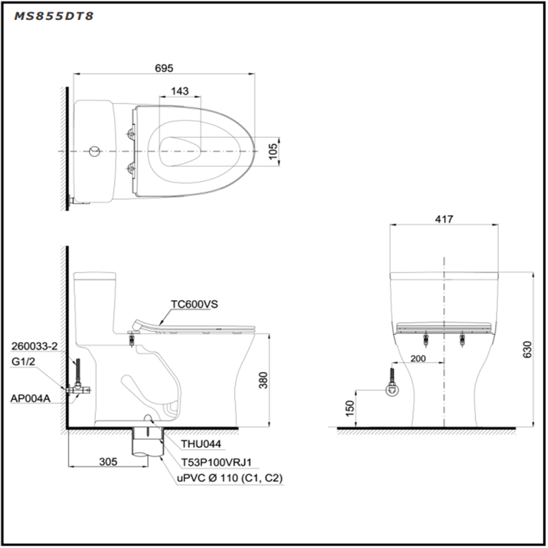 Bồn Cầu ToTo 1 Khối MS855DT8