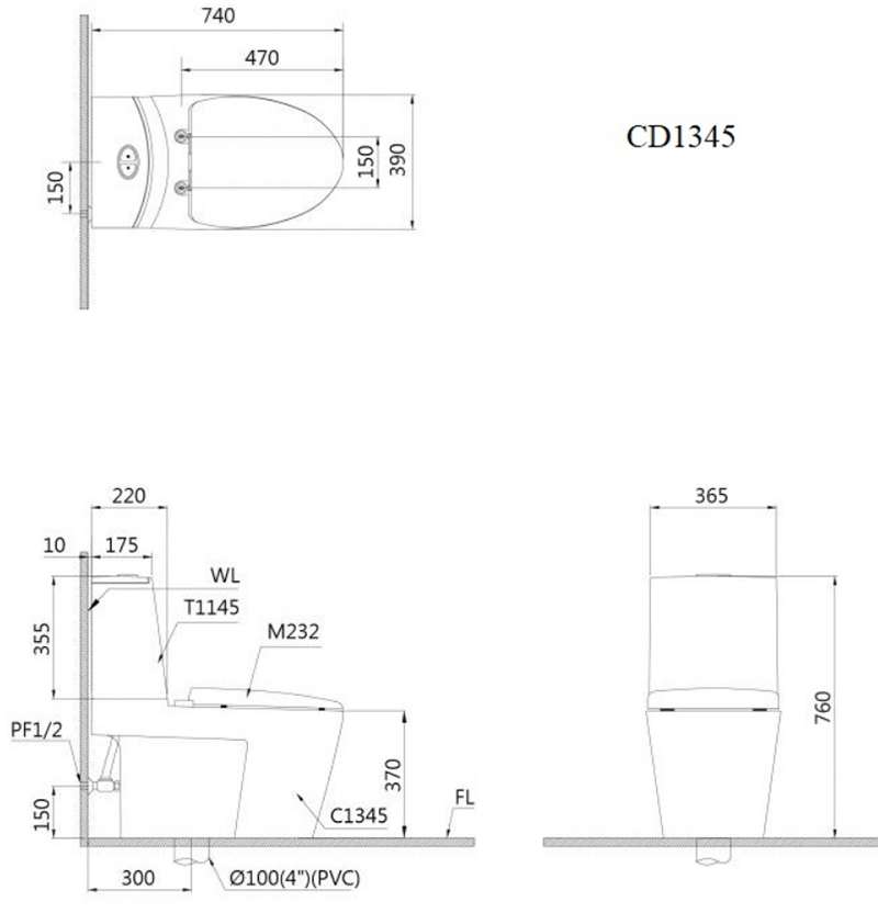Bồn Cầu Caesar 2 Khối CD1345