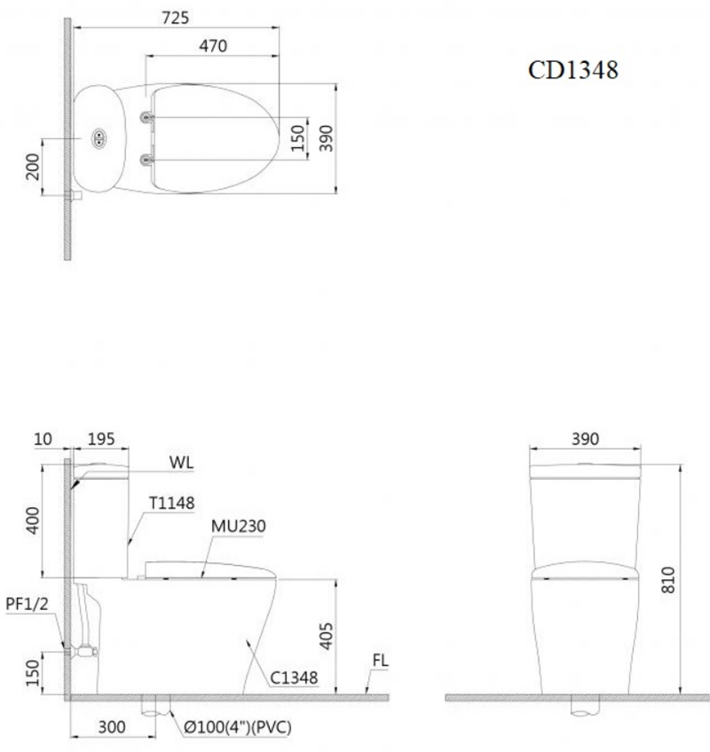 Bồn Cầu Caesar 2 Khối CD1348