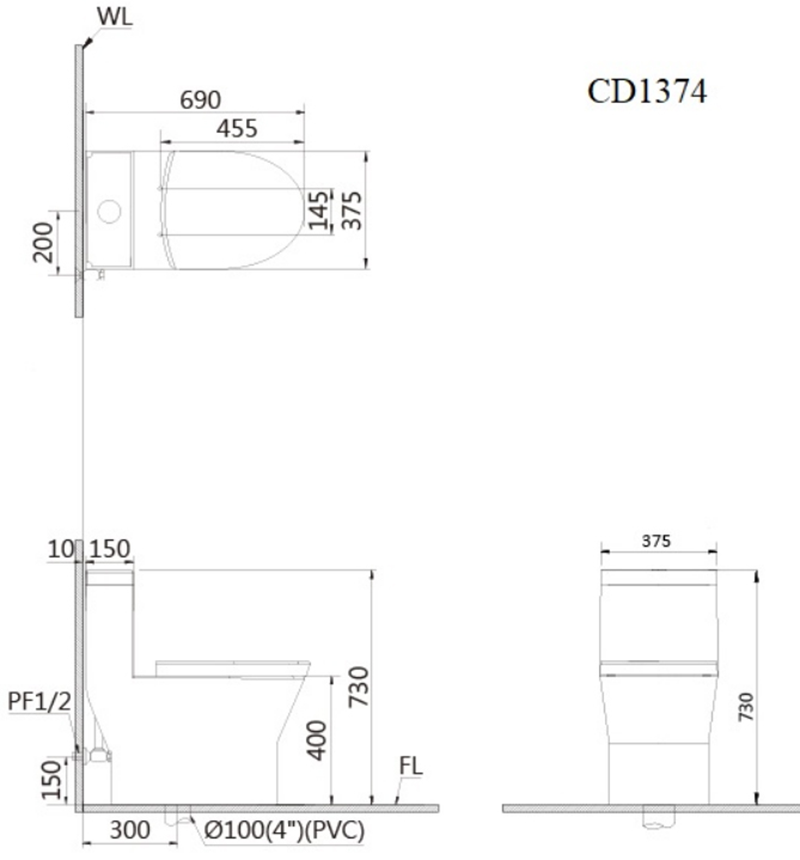Bồn Cầu Caesar 1 Khối CD1374