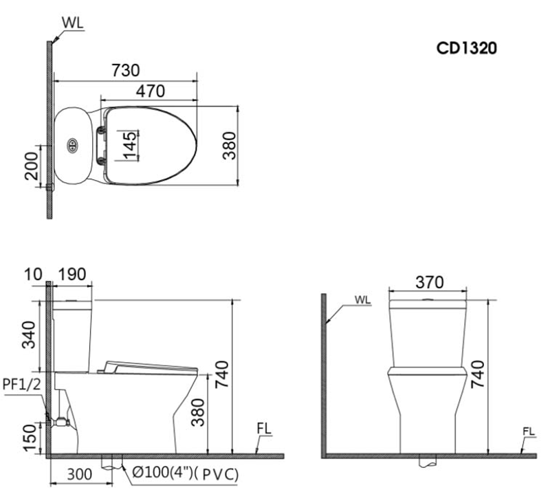 Bồn Cầu Caesar 2 Khối CD1320