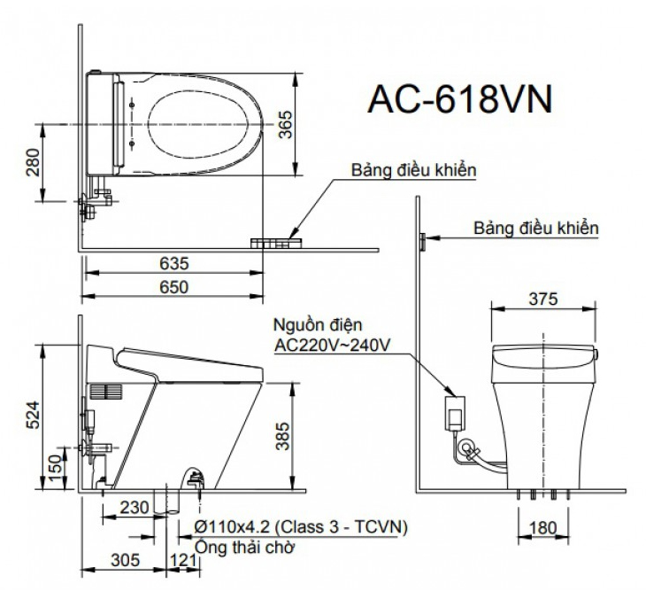 Bồn Cầu INAX AC-618VN (AC618VN) Điện Tử Thông Minh