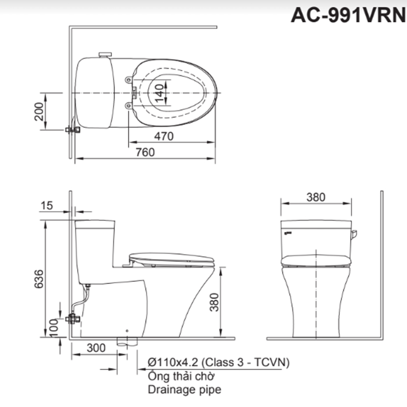 Bồn Cầu INAX AC-991VRN (AC991VRN) 1 Khối Aqua Ceramic