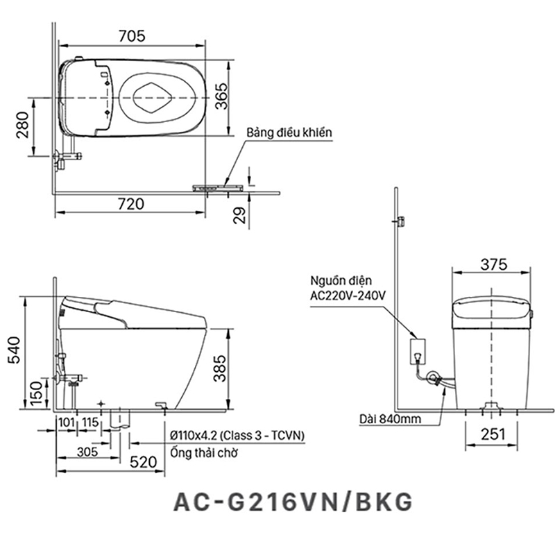 Bồn Cầu INAX AC-G216VN (ACG216VN) Điện Tử Thông Minh Màu Trắng