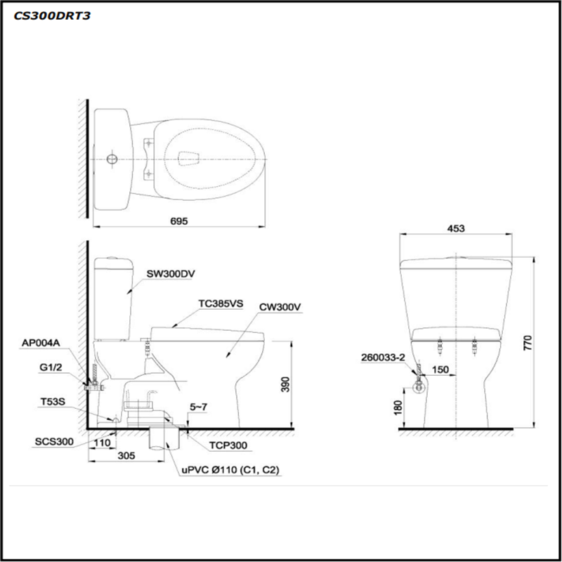 Bồn Cầu ToTo 2 Khối CS300DRT3