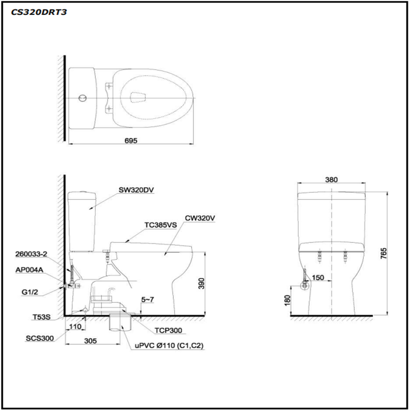 Bồn Cầu ToTo 2 Khối CS320DRT3