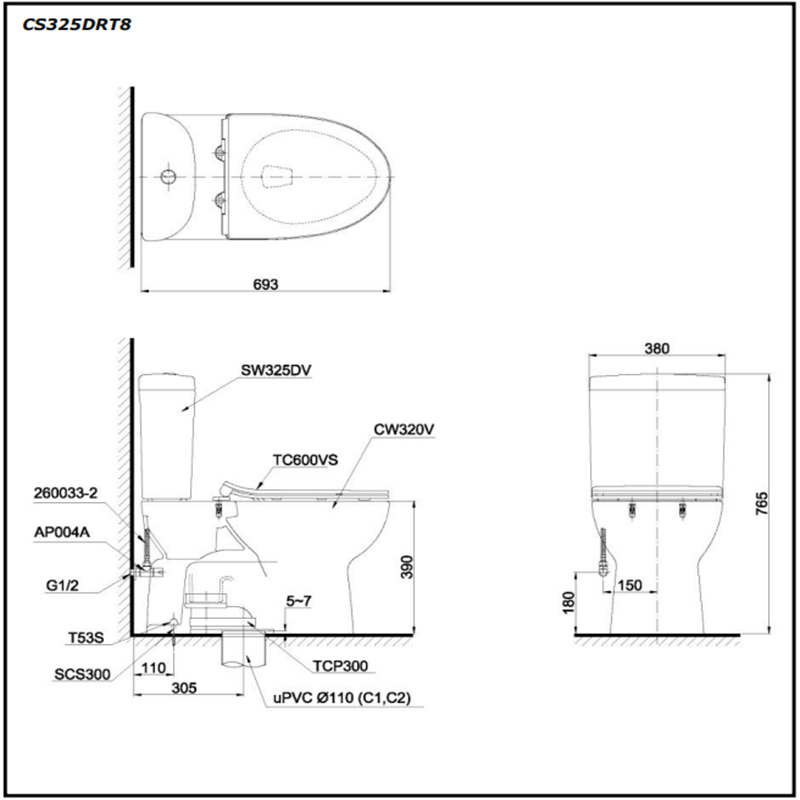 Bồn Cầu ToTo 2 Khối CS325DRT8