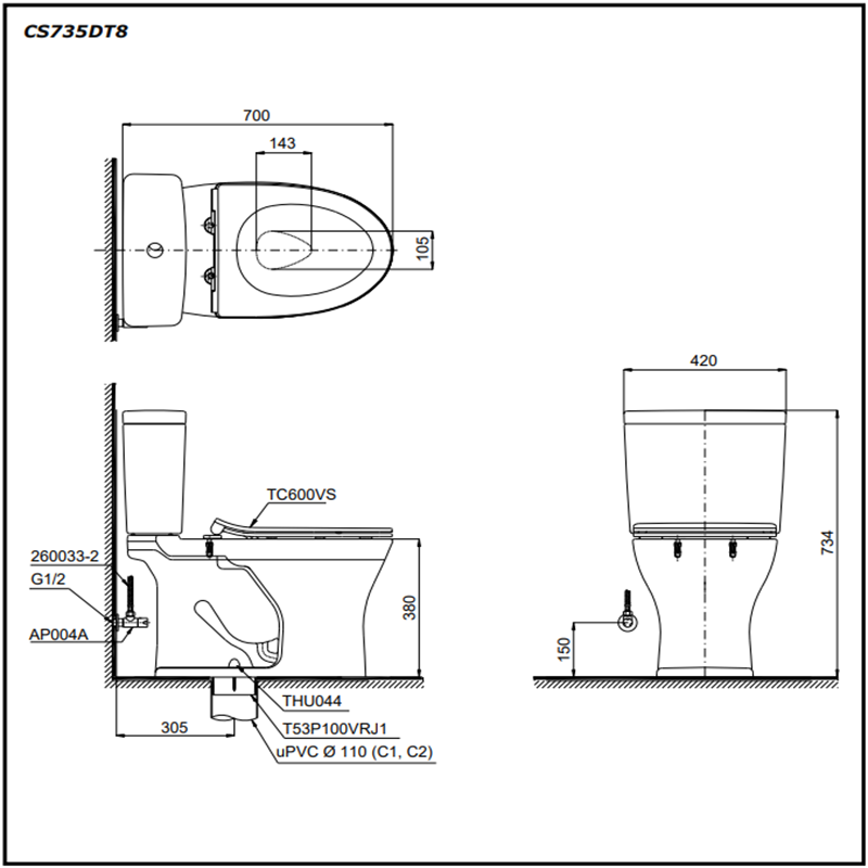 Bồn Cầu ToTo 2 Khối CS735DT8