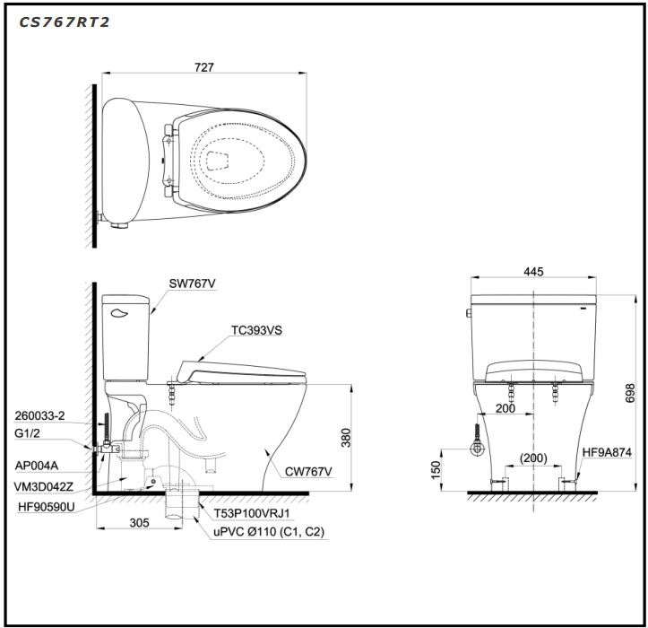 Bồn Cầu ToTo 2 Khối CS767T2