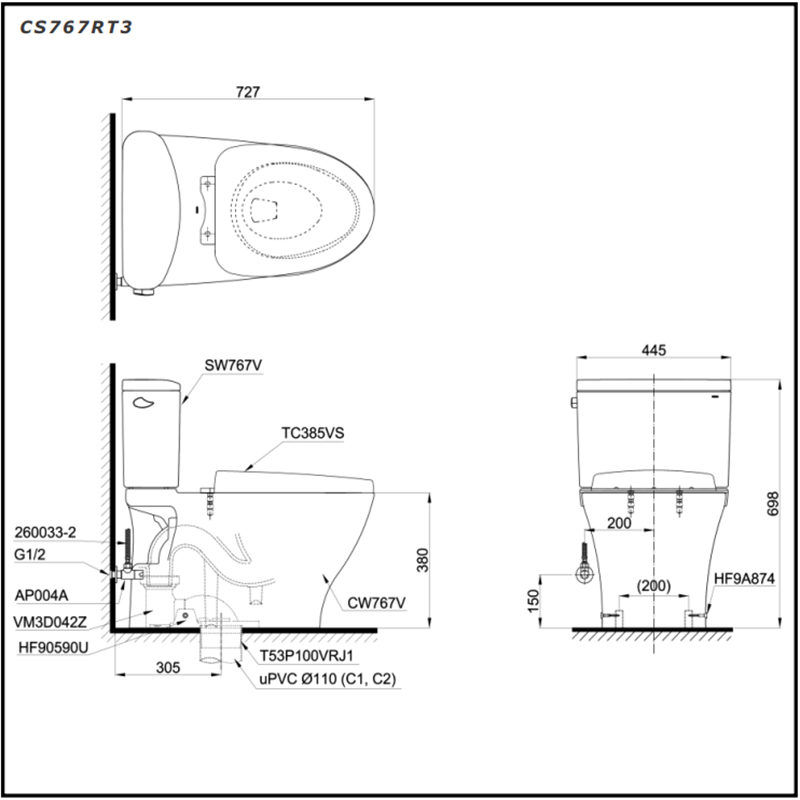Bồn Cầu ToTo 2 Khối CS767T3