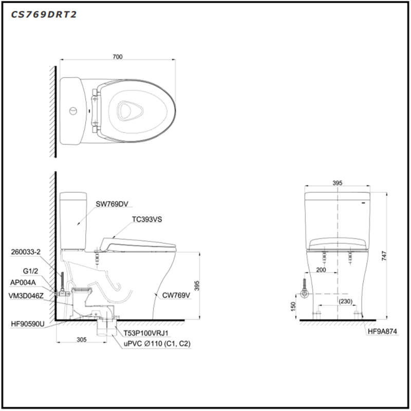 Bồn Cầu ToTo 2 Khối CS769DRT2