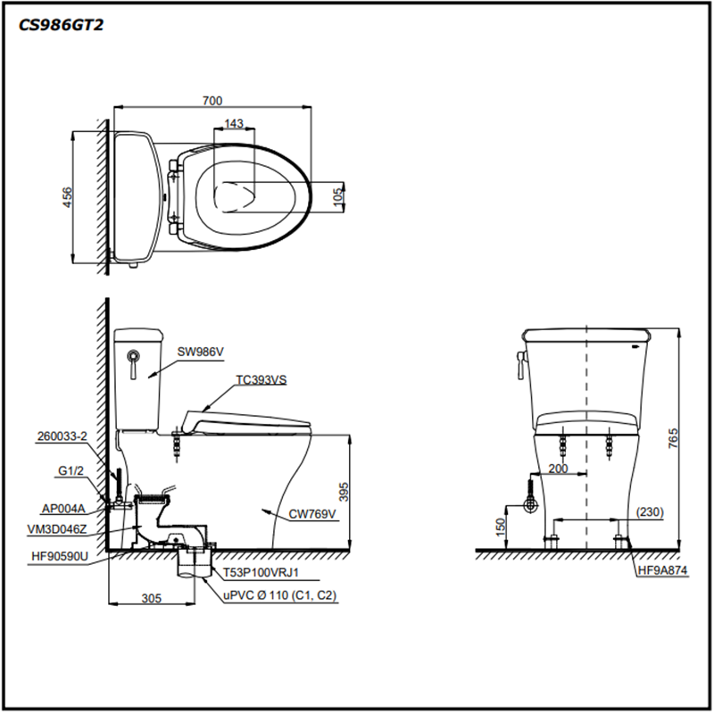 Bồn Cầu ToTo 2 Khối CS986GT2