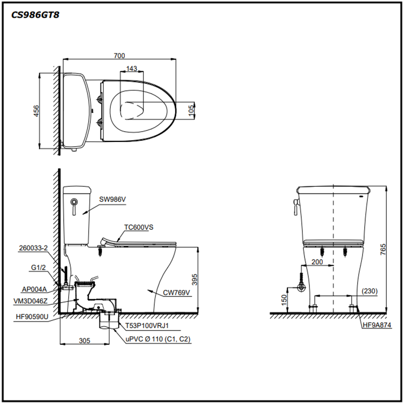 Bồn Cầu ToTo 2 Khối CS986GT8