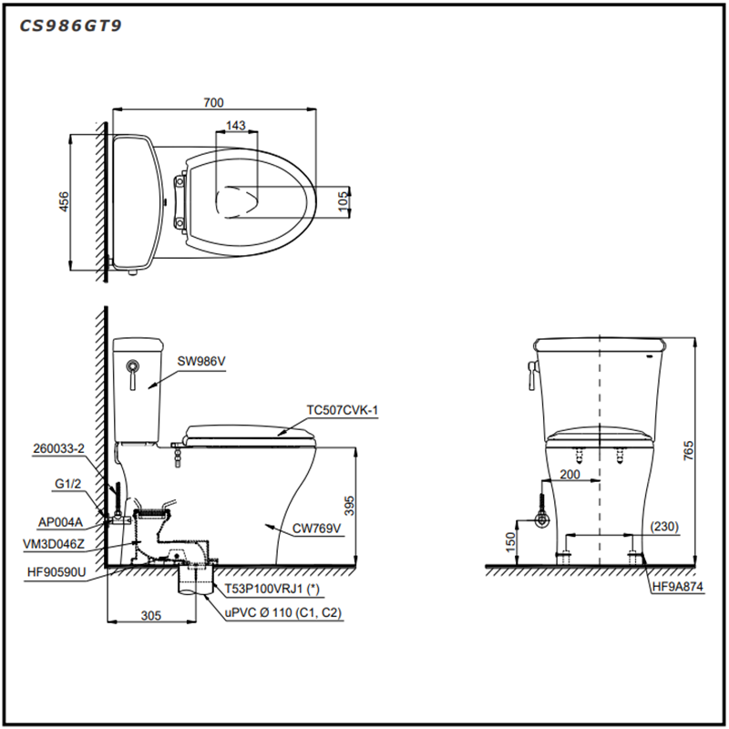Bồn Cầu ToTo 2 Khối CS986GT9