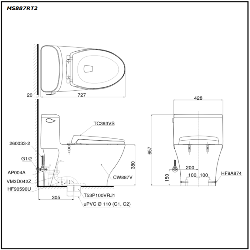 Bồn Cầu ToTo 1 Khối MS887RT2