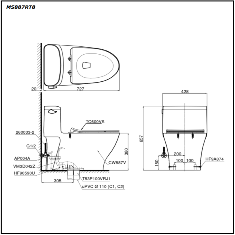 Bồn Cầu ToTo 1 Khối MS887RT8