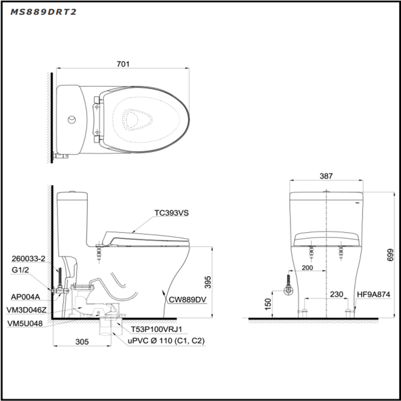 Bồn Cầu ToTo 1 Khối MS889DRT2