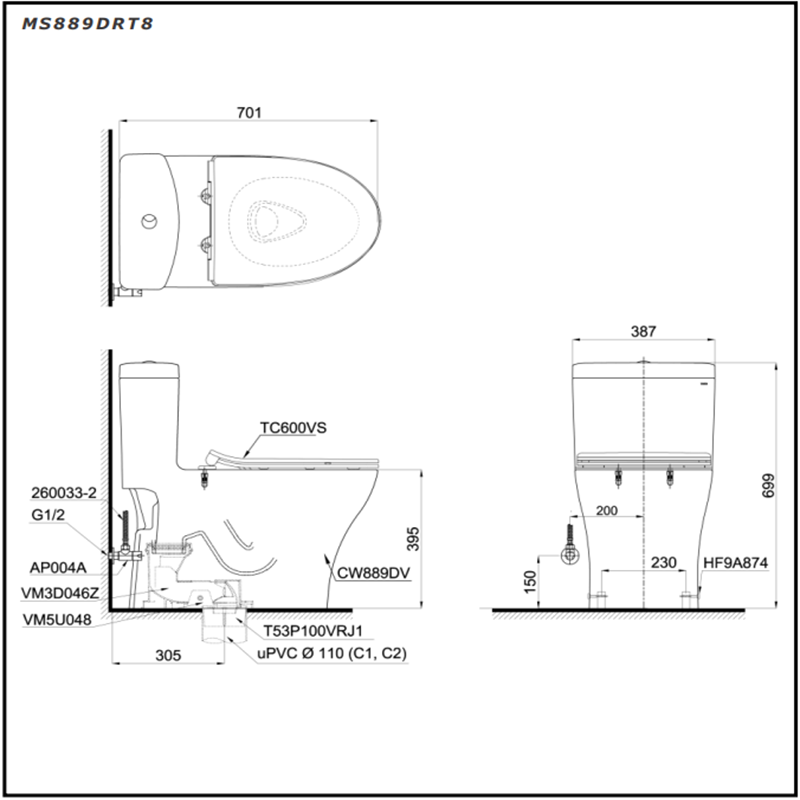 Bệt xí vệ sinh ToTo MS889DRT8
