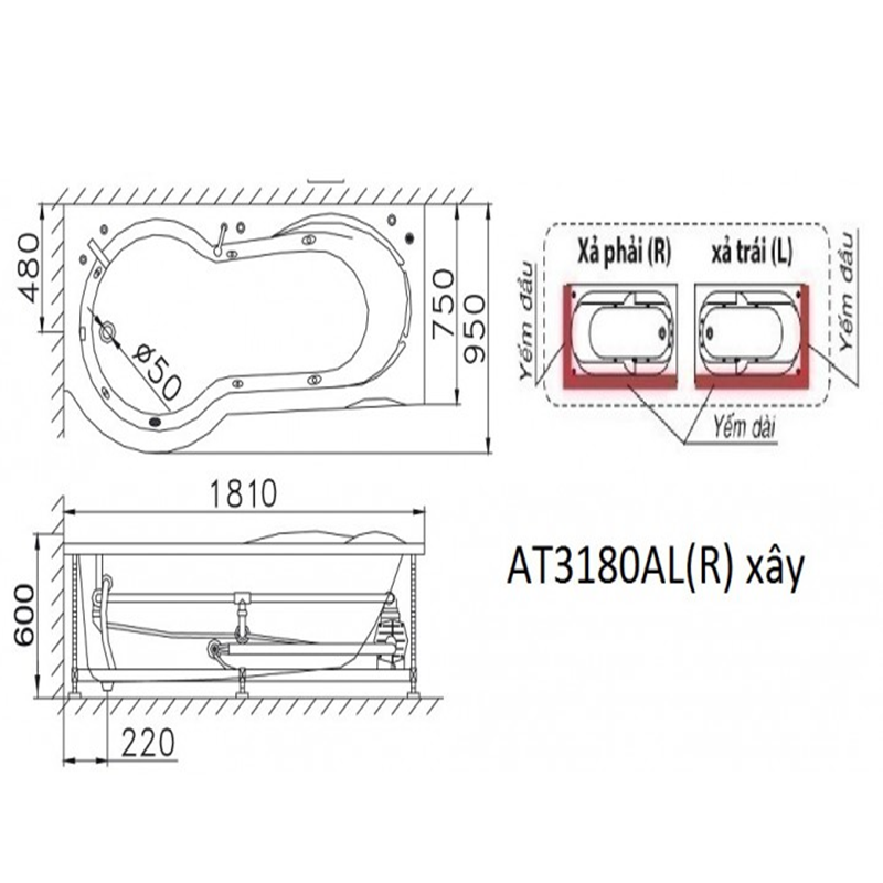Bồn Tắm Xây Caesar AT3180AL