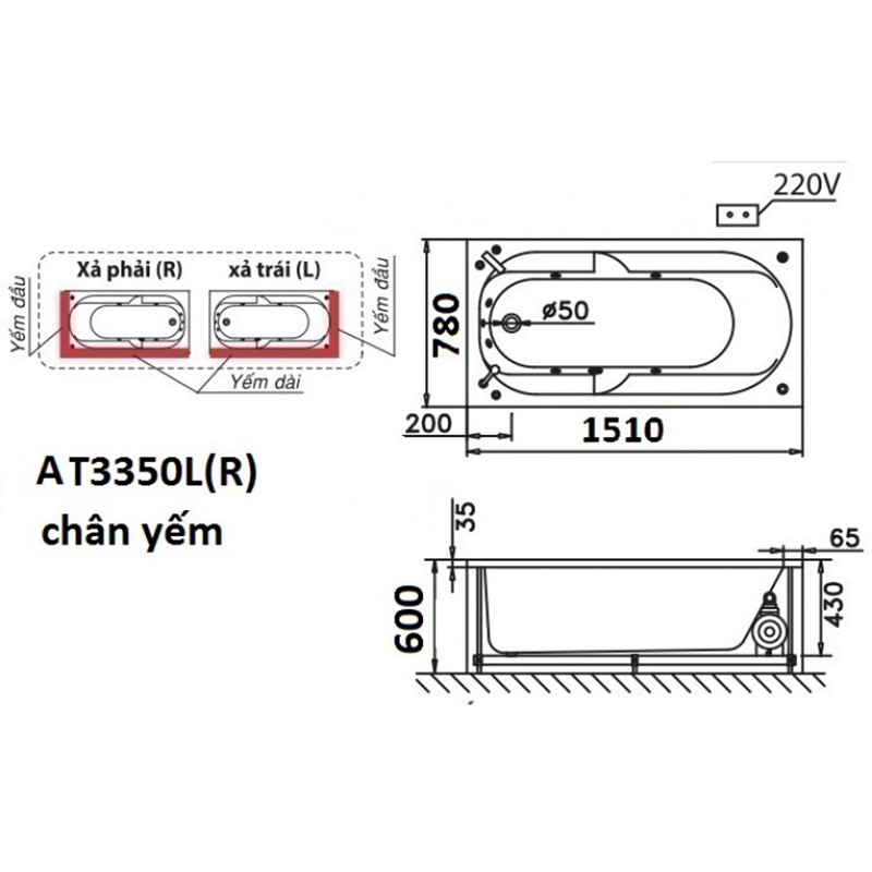 Bồn Tắm Chân Yếm Caesar AT3350L/R