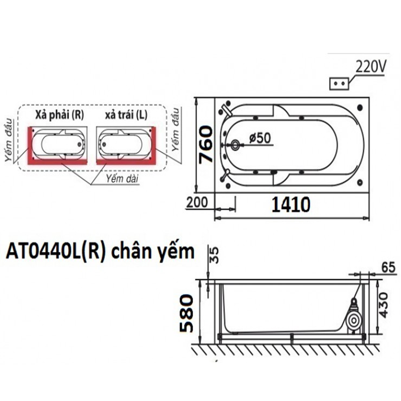 Bồn Tắm Chân Yếm Caesar AT0440L/R