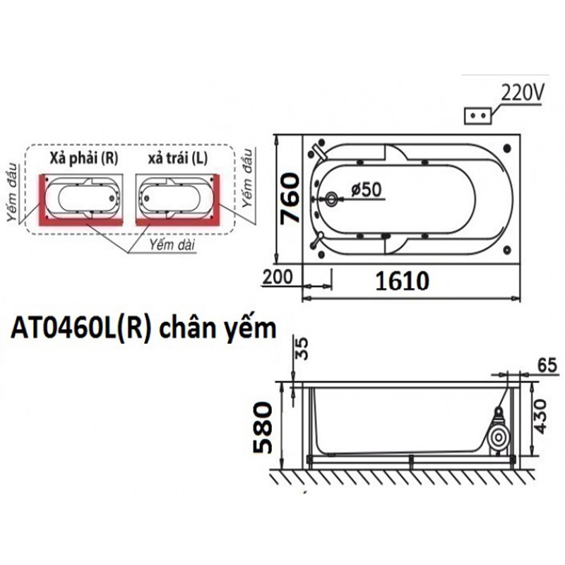 Bồn Tắm Chân Yếm Caesar AT0460L/R