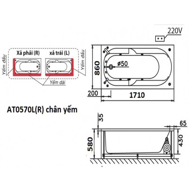 Bồn Tắm Chân Yếm Caesar AT0570L/R