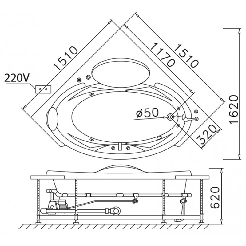 Bồn Tắm Góc Chân Yếm Caesar AT5150