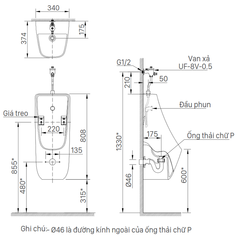 Bồn Tiểu INAX AU-468V Treo Tường Có AquaCeramic