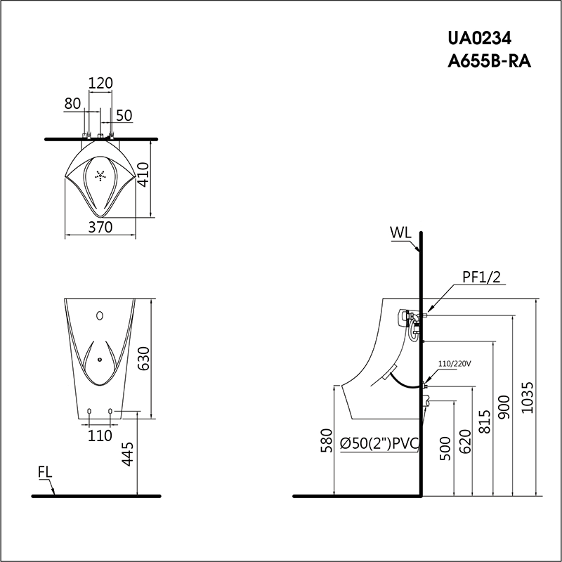 Bồn Tiểu Cảm Ứng Caesar UA0234