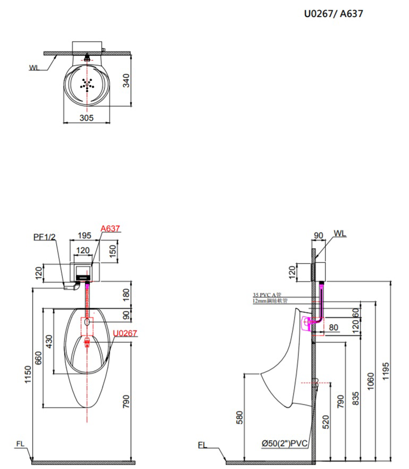 Bồn Tiểu Nam Treo Tường Caesar U0267